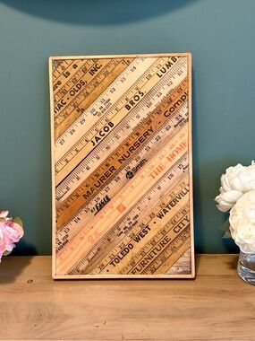 Handmade Vintage Ruler Collage Wall Decor Rustic Workshop Cottage